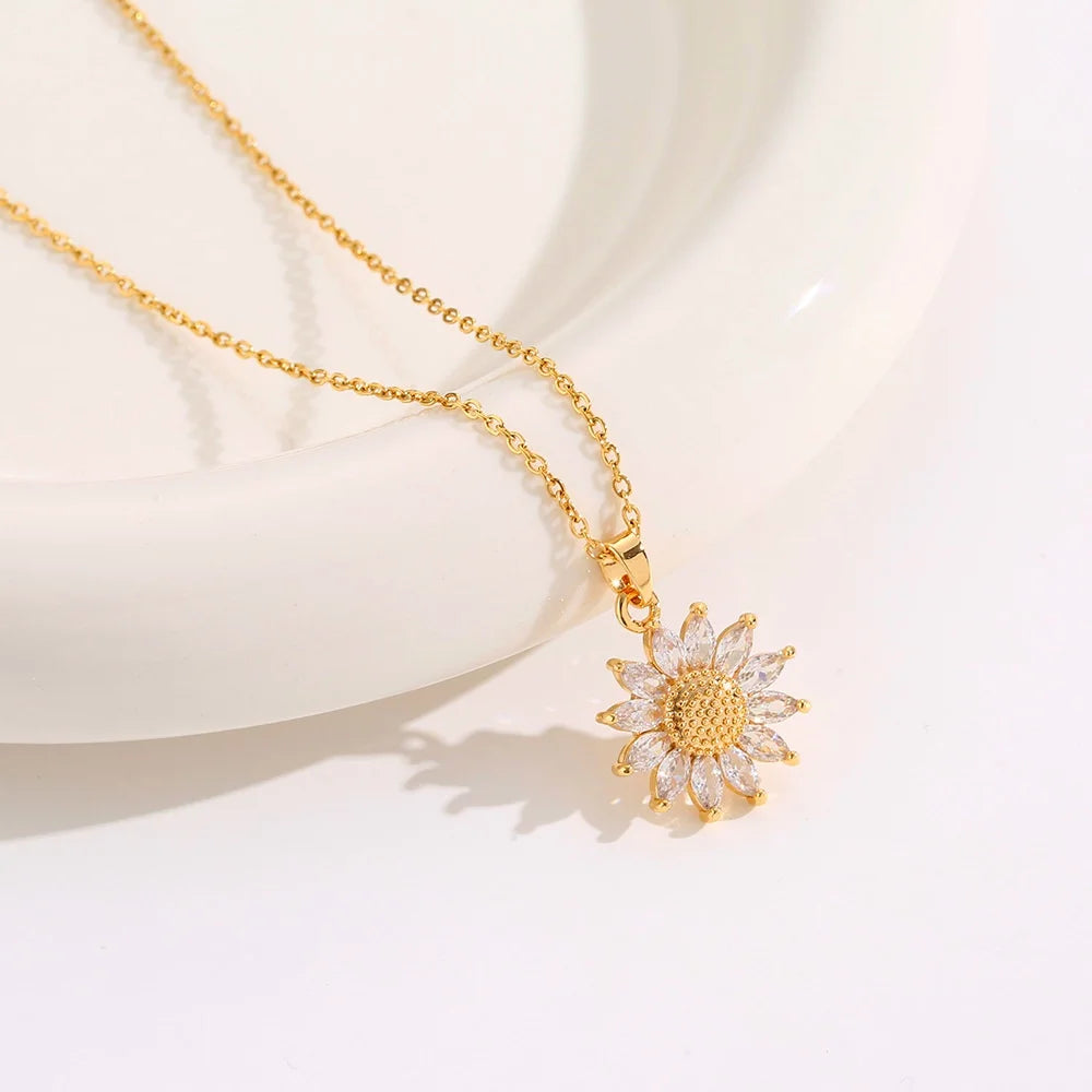 Classic Sunflower Cubic Zirconia Pendant