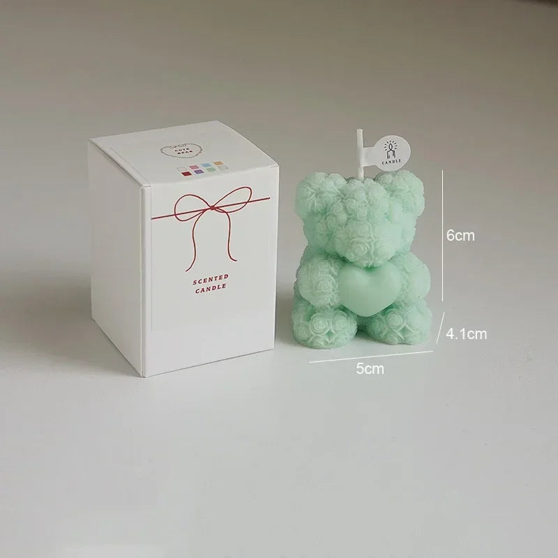 Cute Rose Bear Candle Romantic