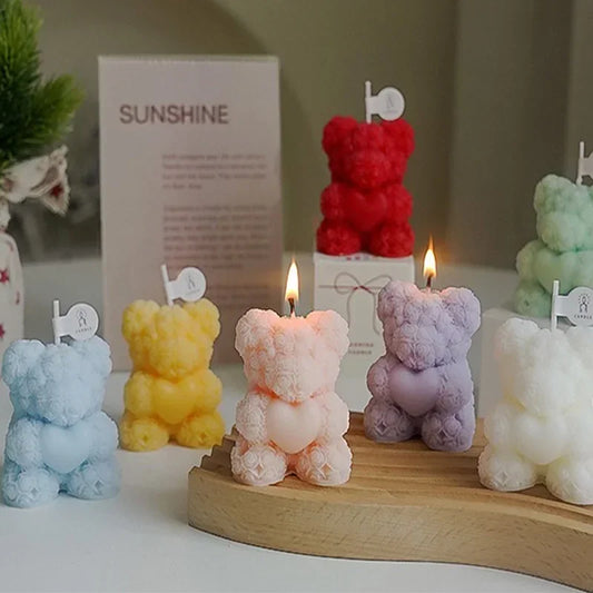 Cute Rose Bear Candle Romantic
