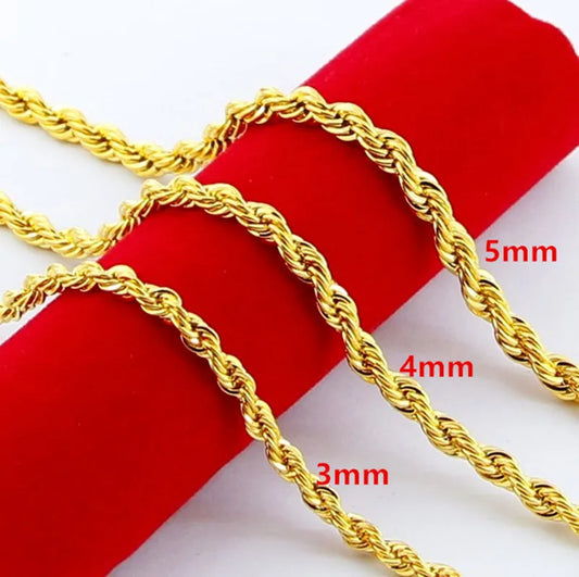 24K Gold Twisted Rope Necklace