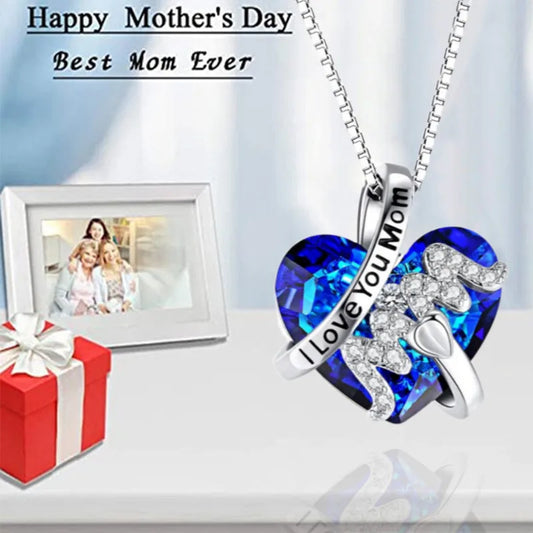 Mom Pendant Necklace Red Blue