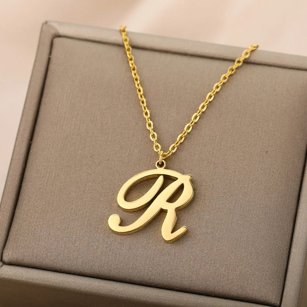 Dainty Initial Letter Necklaces Gold