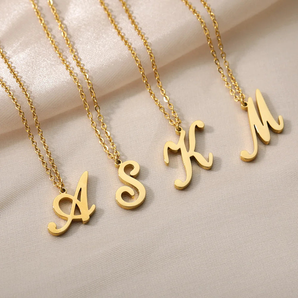 Dainty Initial Letter Necklaces Gold