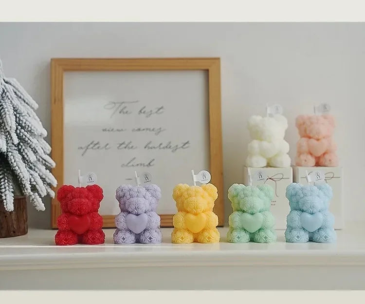 Cute Rose Bear Candle Romantic