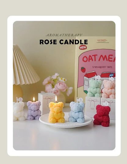 Cute Rose Bear Candle Romantic