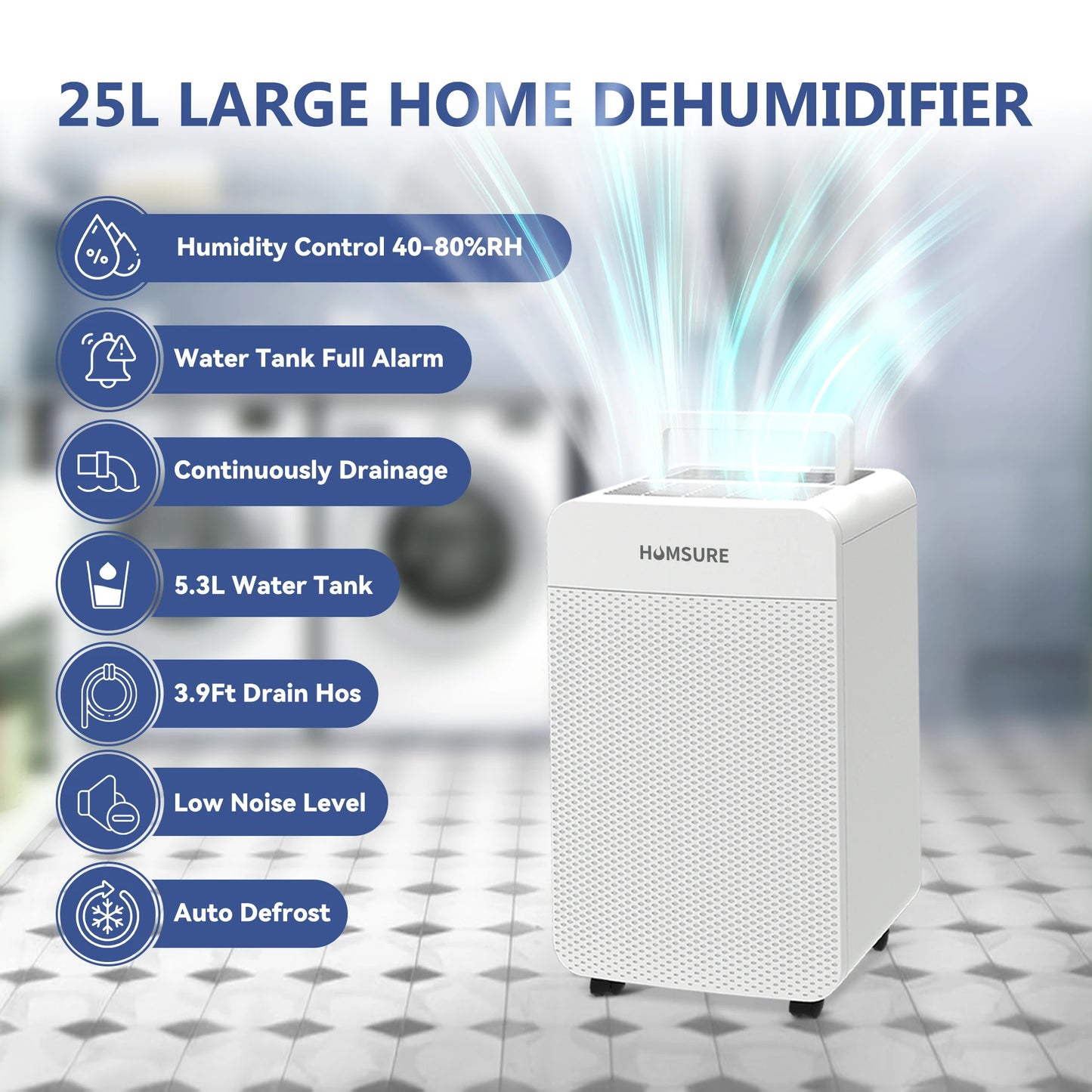 Humsure Electric Dehumidifier 25L 24H