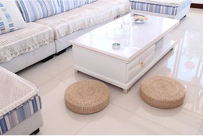 Handmade Woven Natural Straw Round Pouf Tatami