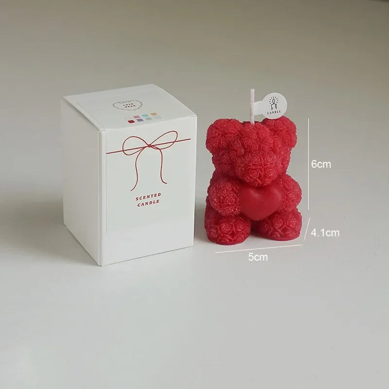 Cute Rose Bear Candle Romantic