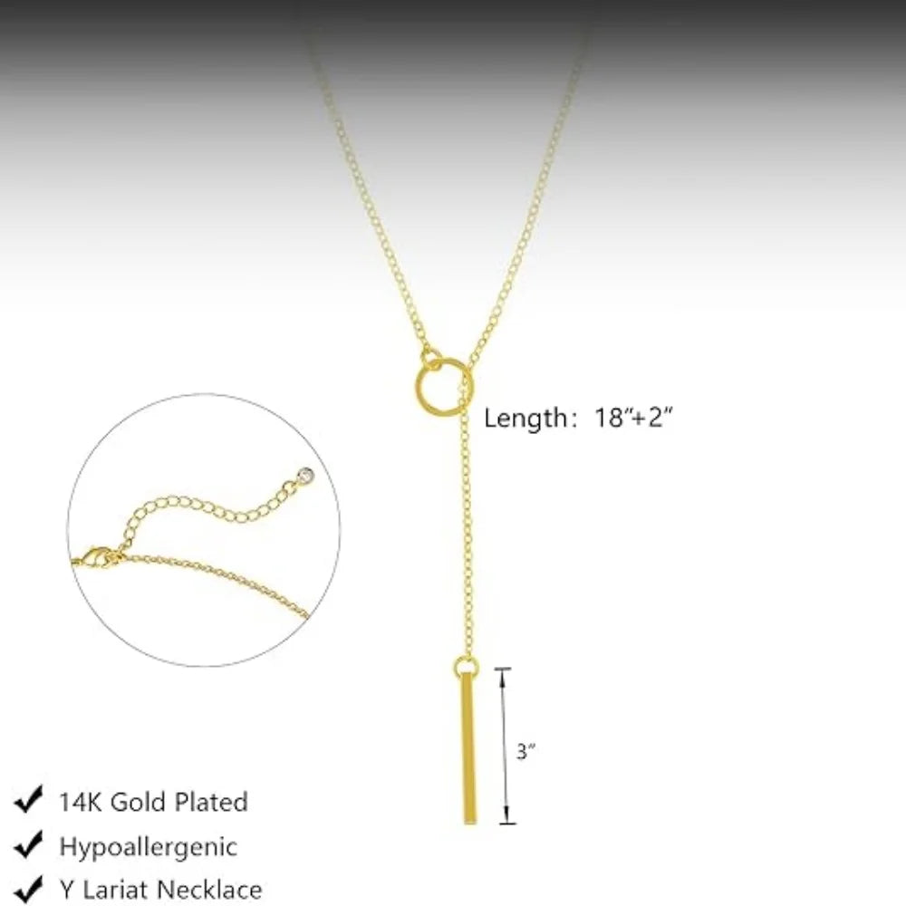 Medfoly Lariat Necklace Dainty 14K