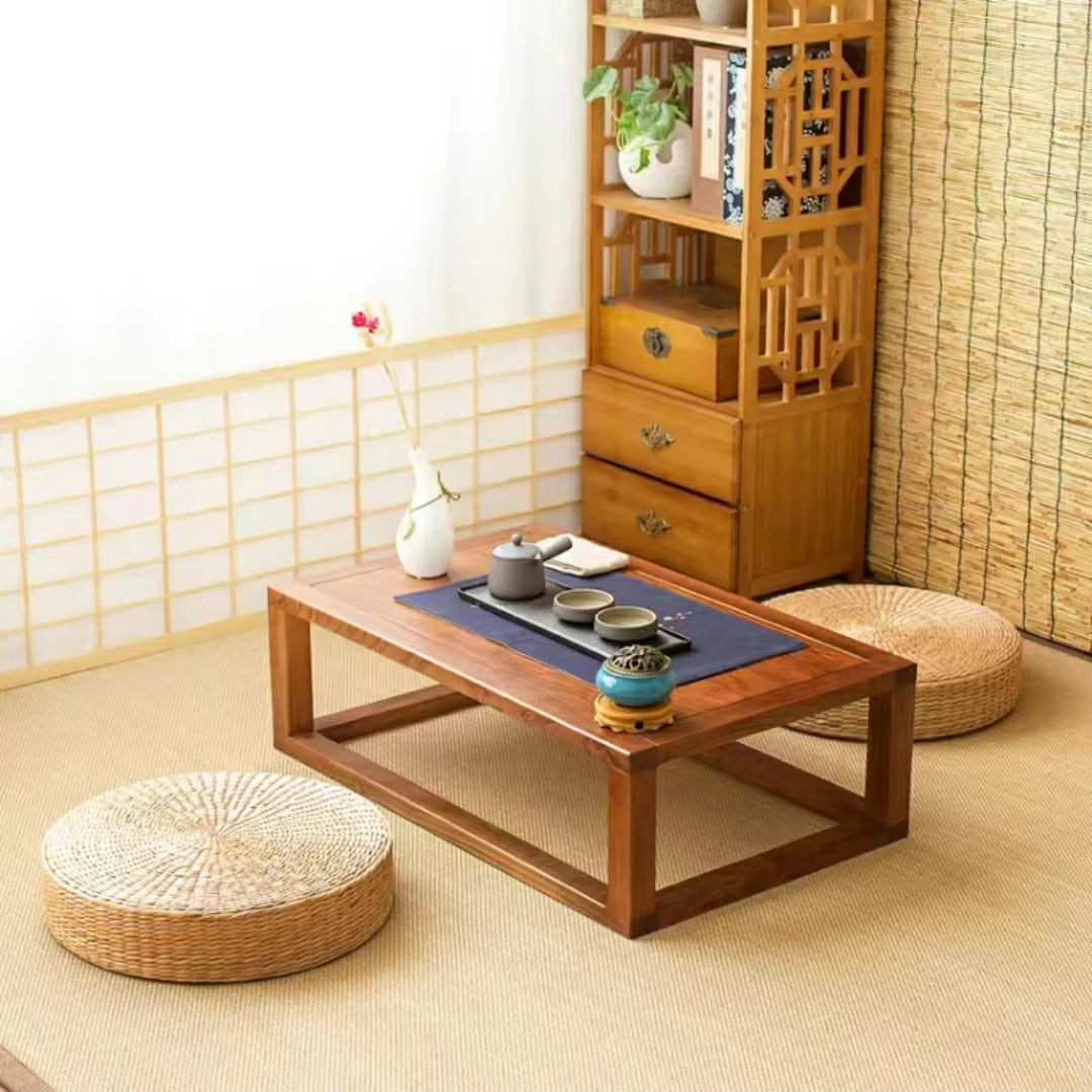 Handmade Woven Natural Straw Round Pouf Tatami