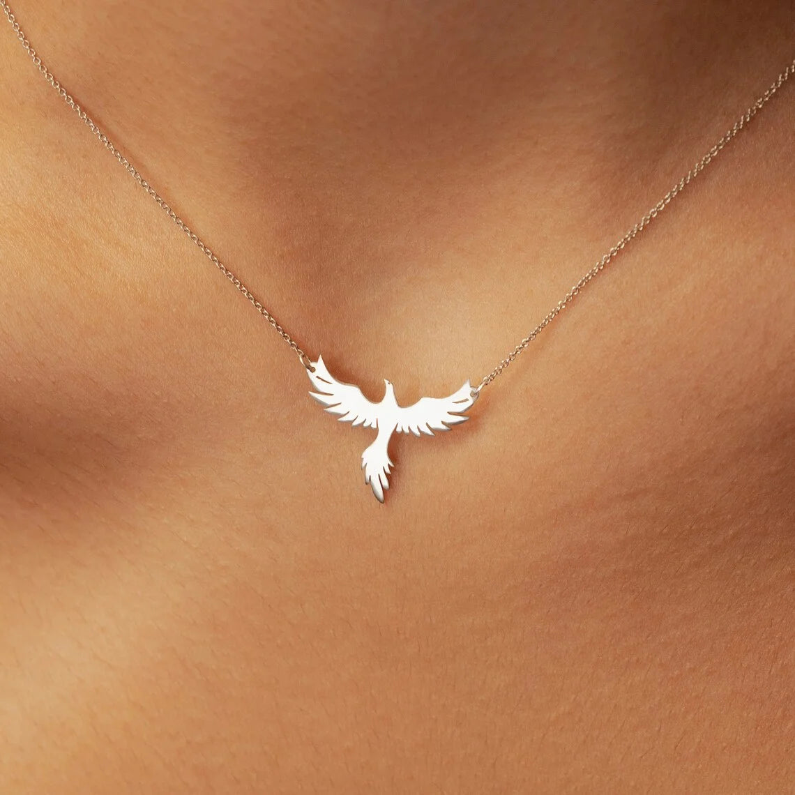 Dainty Rising Phoenix Pendant Necklace