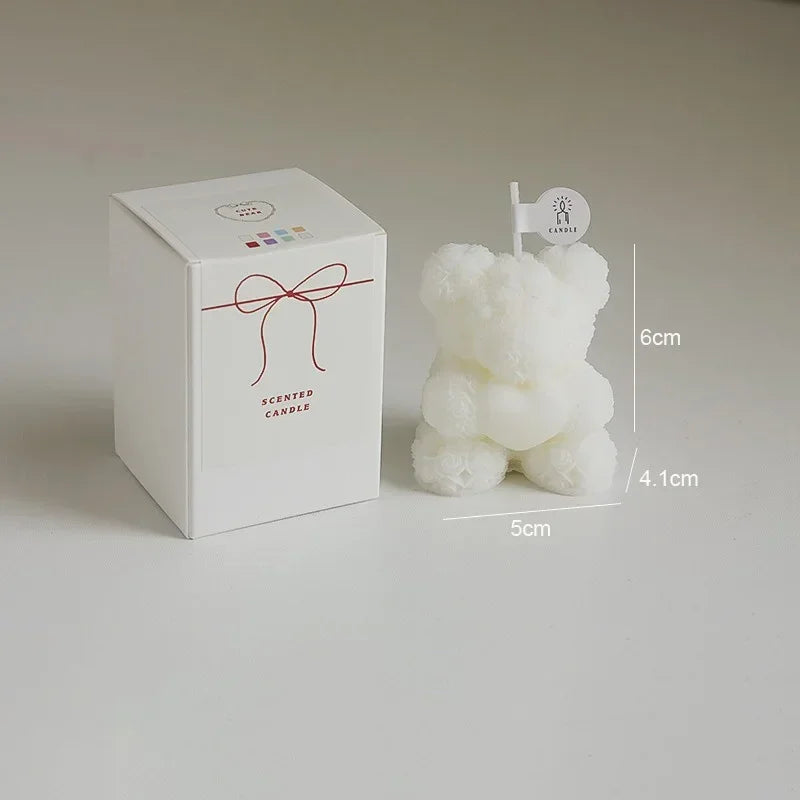 Cute Rose Bear Candle Romantic