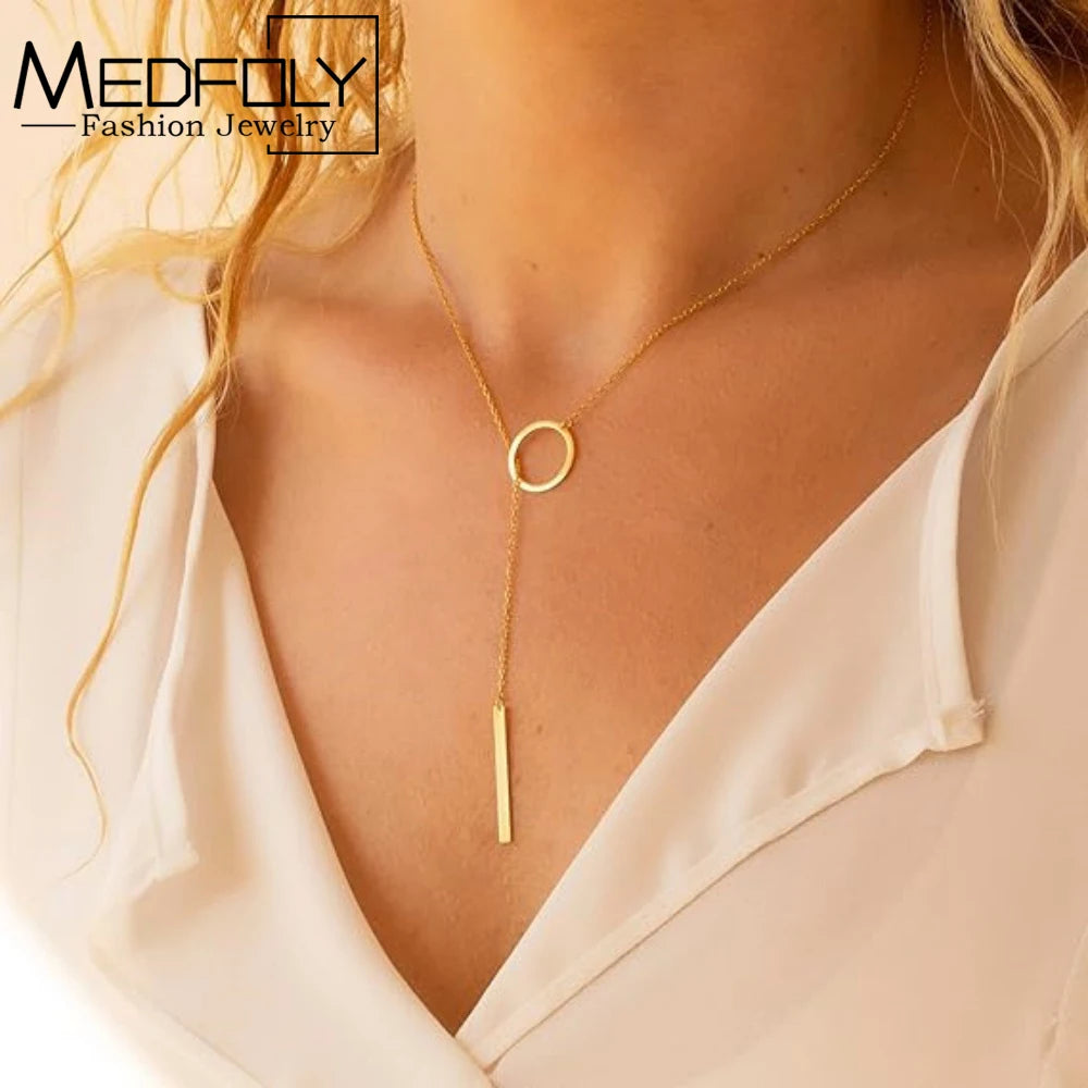 Medfoly Lariat Necklace Dainty 14K