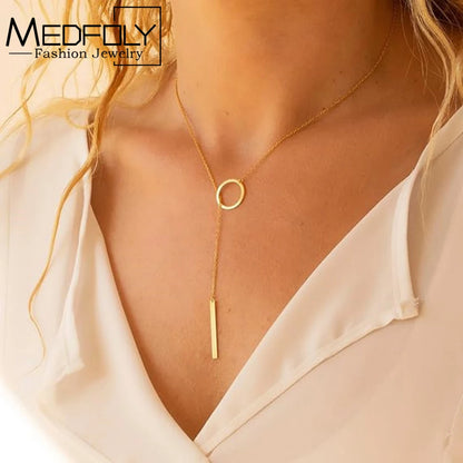 Medfoly Lariat Necklace Dainty 14K