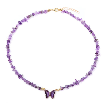 Butterfly Crystal Necklace Natural Purple