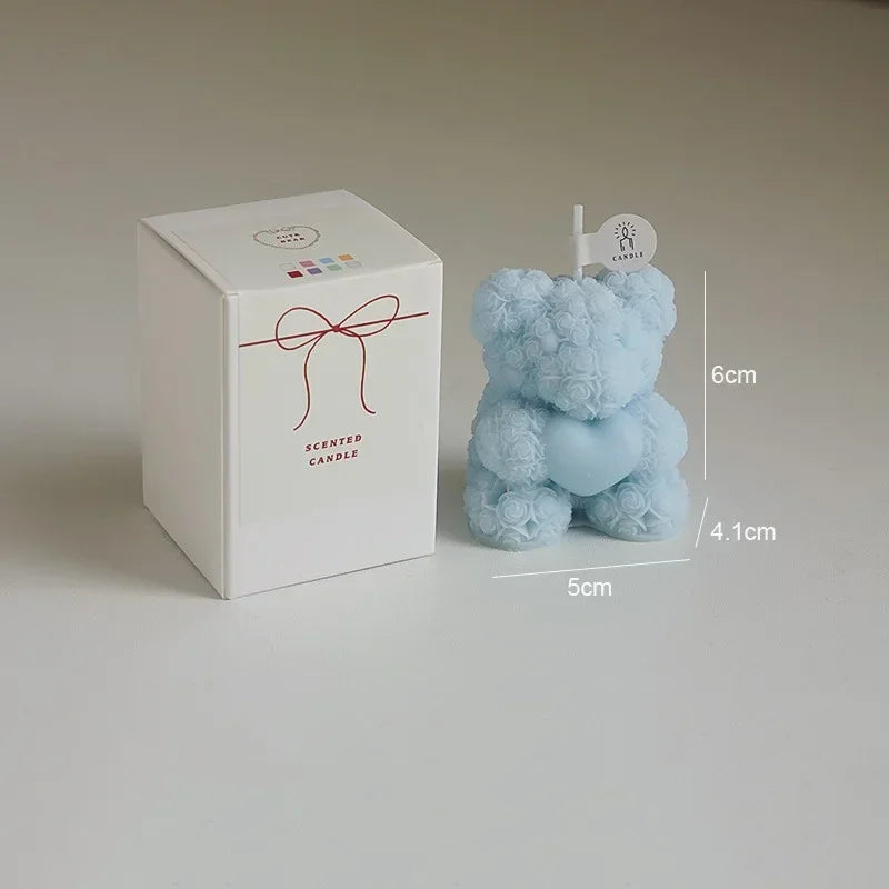 Cute Rose Bear Candle Romantic