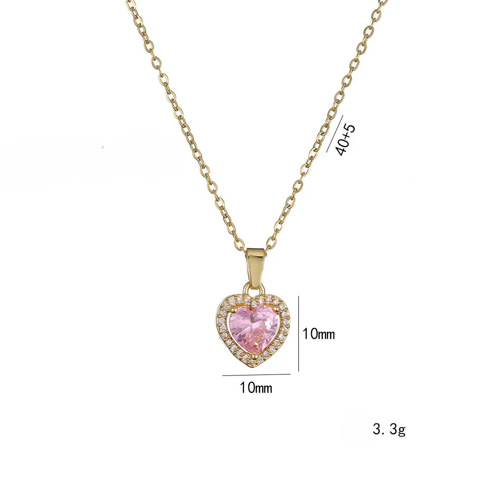 Stainless Steel Chain Pink Heart
