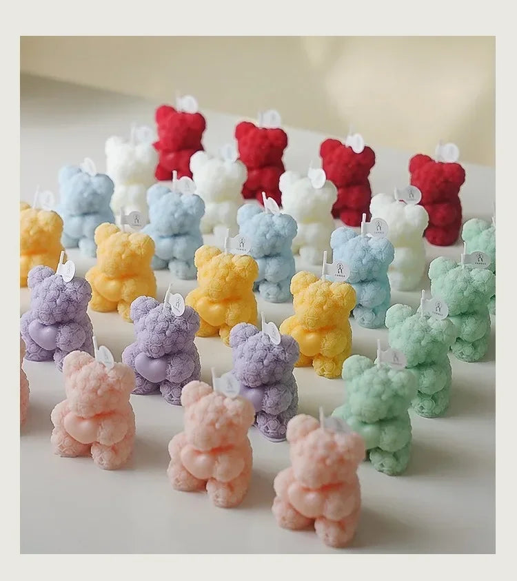 Cute Rose Bear Candle Romantic