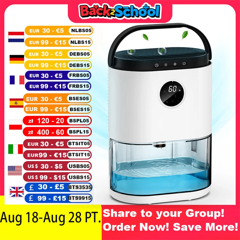 2300Ml Dehumidifiers Auto Defrost For