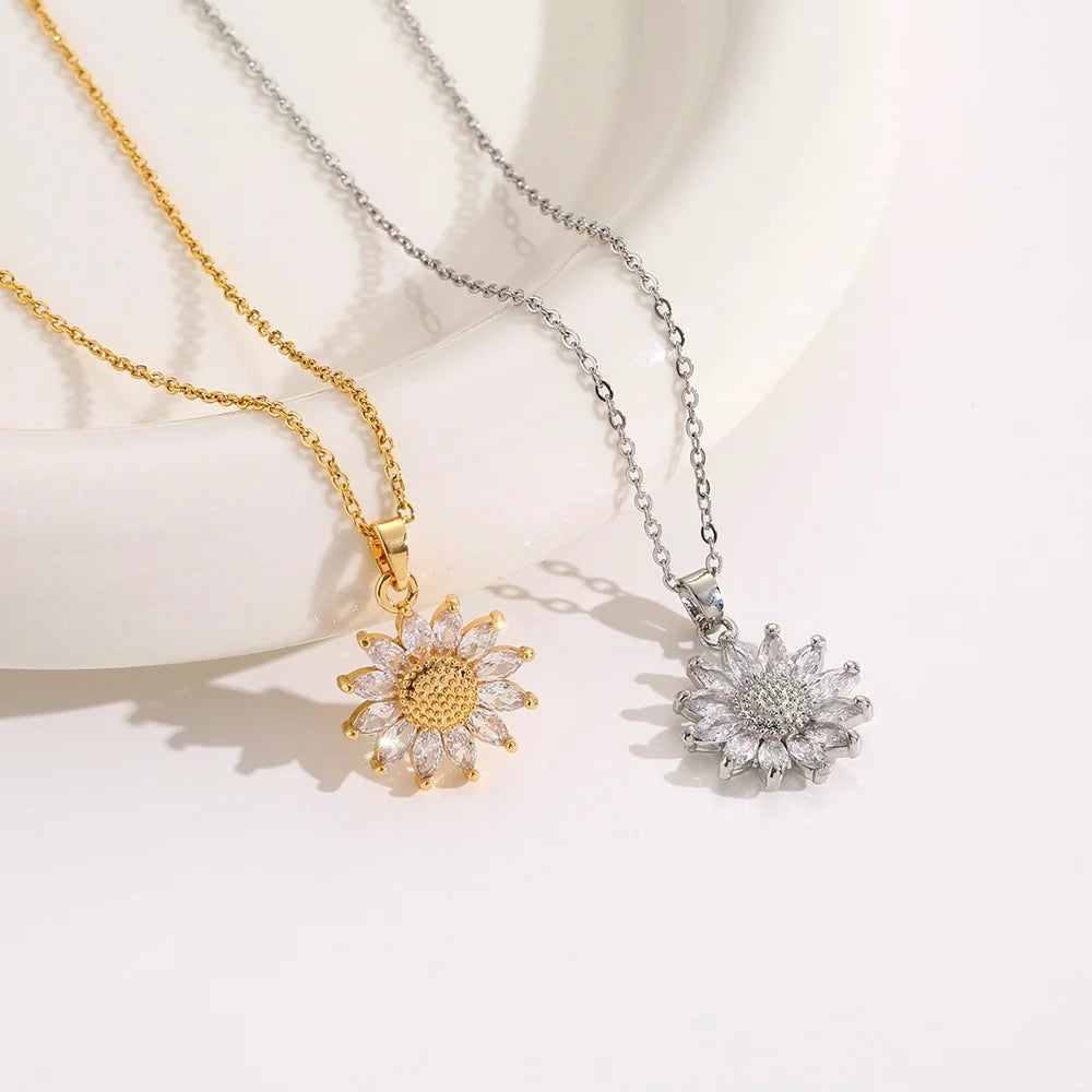 Classic Sunflower Cubic Zirconia Pendant