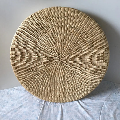 Handmade Woven Natural Straw Round Pouf Tatami