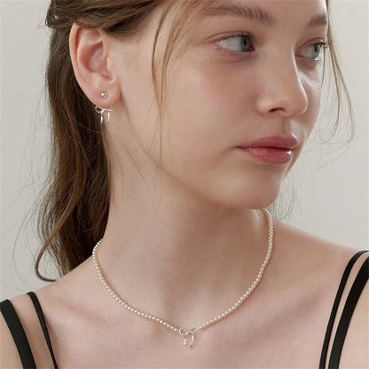 Handmade Beaded Pearl Bow Necklace