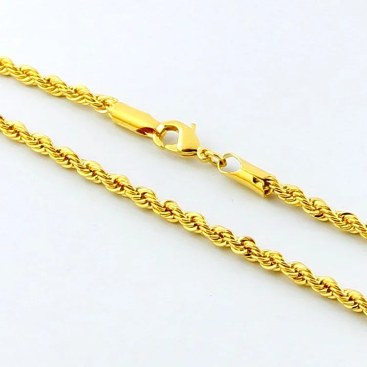 24K Gold Twisted Rope Necklace