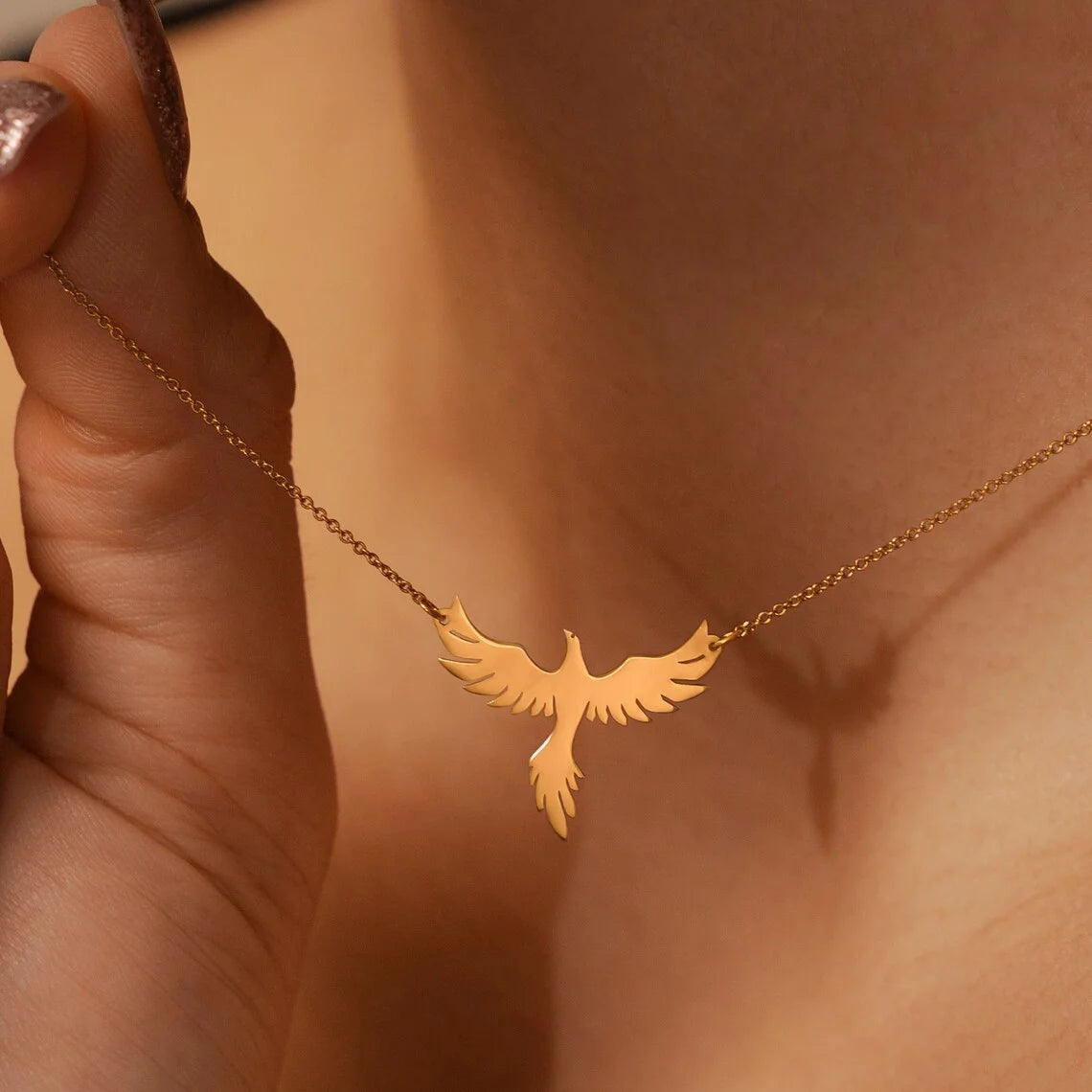 Dainty Rising Phoenix Pendant Necklace