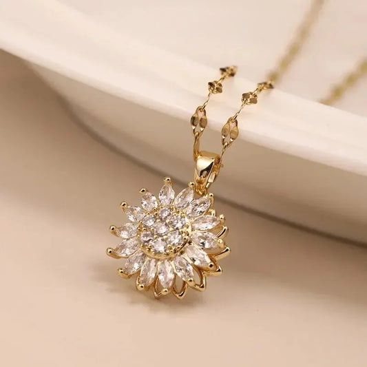 Classic Sunflower Cubic Zirconia Pendant