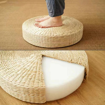 Handmade Woven Natural Straw Round Pouf Tatami