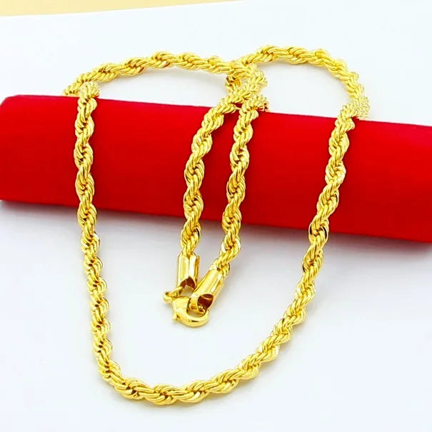 24K Gold Twisted Rope Necklace