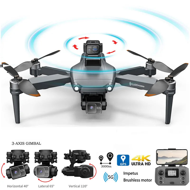 L600 PROMAX Drone 4K Professional 5G GPS HD 3-axis Gimbal Photography Brushless Foldable Quadcopter RC Distance 3KM Drones Toys