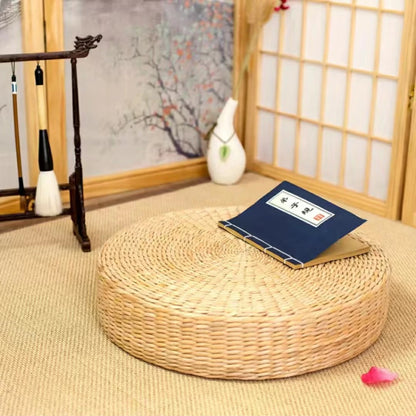 Handmade Woven Natural Straw Round Pouf Tatami