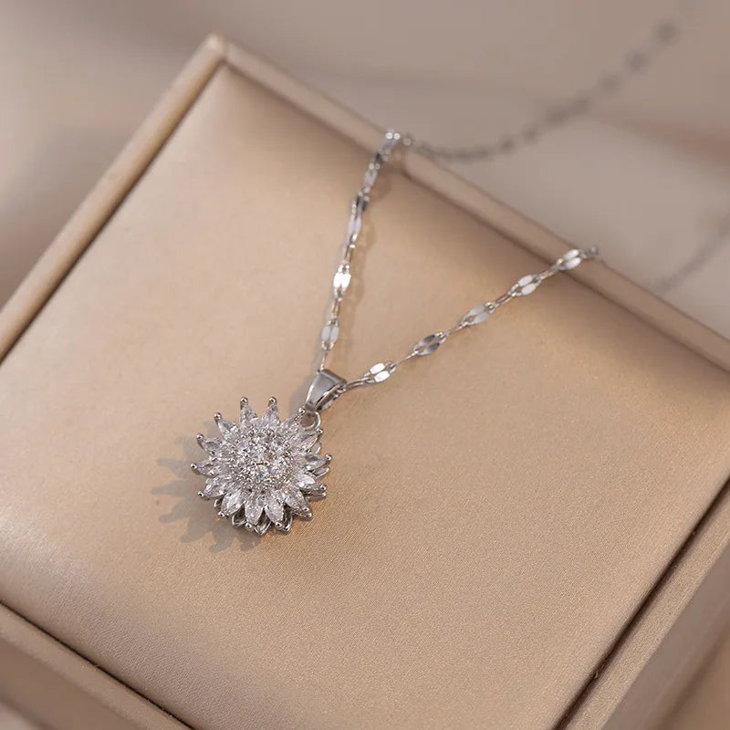 Classic Sunflower Cubic Zirconia Pendant