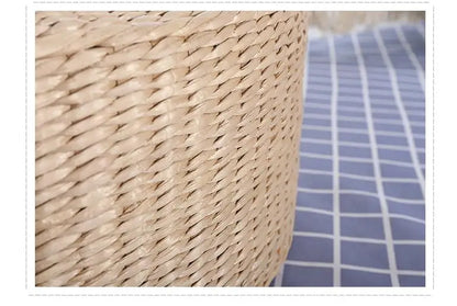 Handmade Woven Natural Straw Round Pouf Tatami