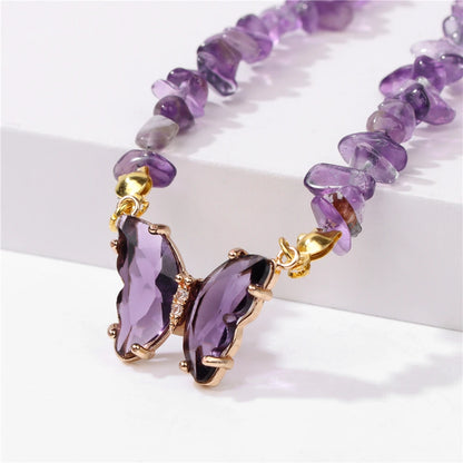 Butterfly Crystal Necklace Natural Purple