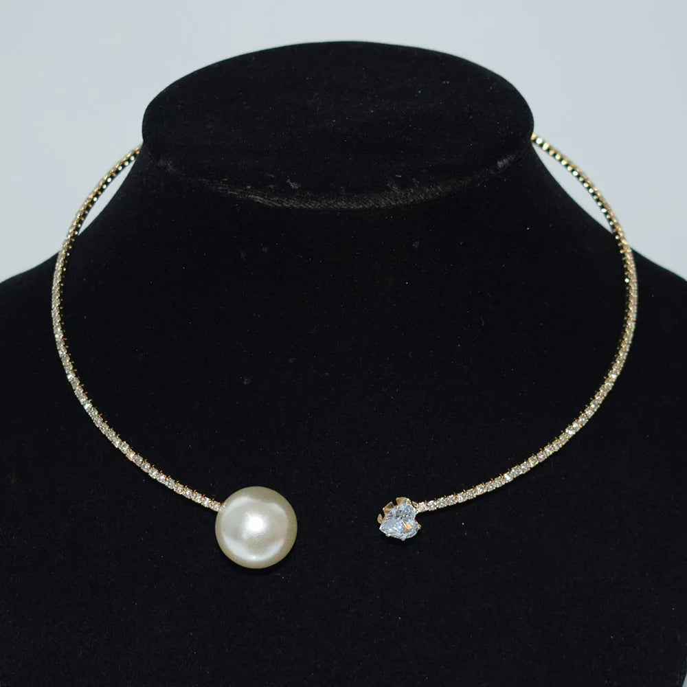 Rhinestone Heart Collar Choker Necklace