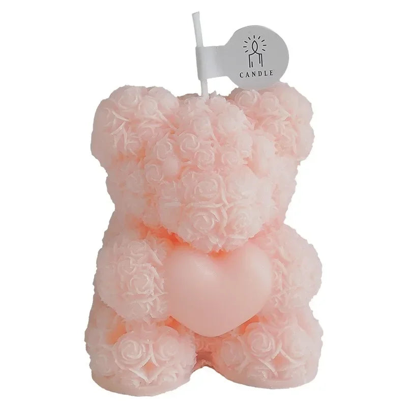 Cute Rose Bear Candle Romantic