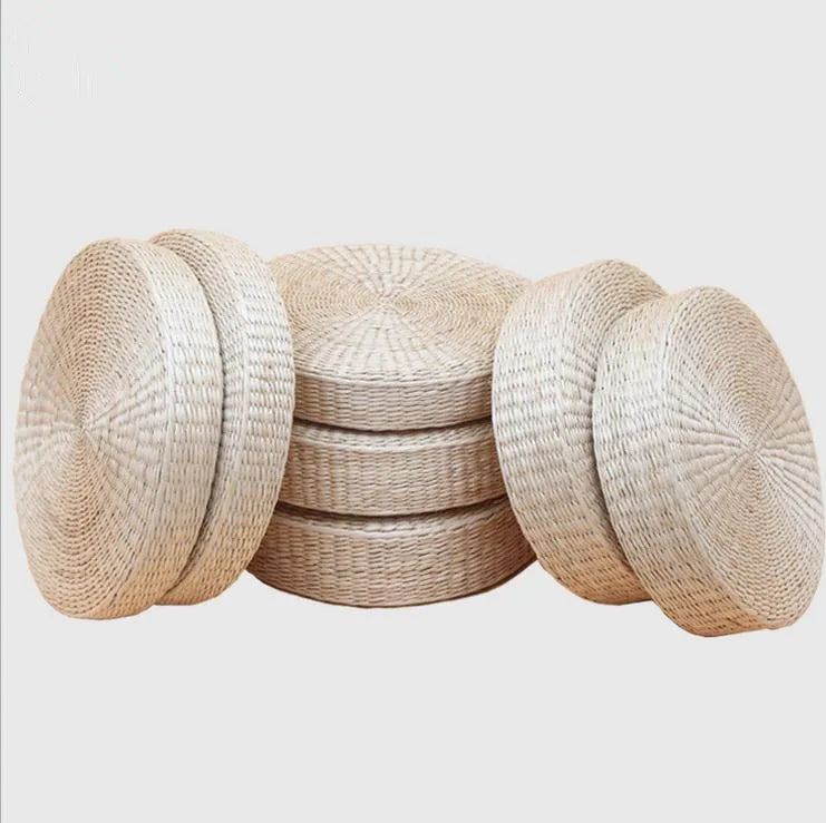 Handmade Woven Natural Straw Round Pouf Tatami